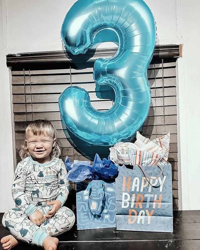 Pearlescent Blue 3 Balloon, Number Balloons 40 Inch, 3rd Birthday Decorations for Kids Girls Boys, Men Women Party Supplies for Party Decorations, Number 3 Balloon