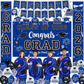 Graduation Decorations Class of 2026 - Blue Themed Graduation Supplies Include Grad Backdrop, Banner, Hanging Swirls, Porch Sign, Balloons, Foil Number 2026 for Congrats Grad Party Decorations