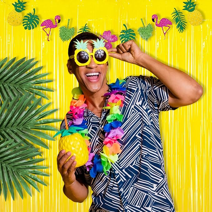 BRAVESHINE Fringe Curtain Backdrop - 2 Pack Pastel Yellow Photo Booths Backdrop Party Streamers for Easter, Construction, Birthday, Bridal Shower, Lemon, Pineapples, Bee, Banana Party Decorations