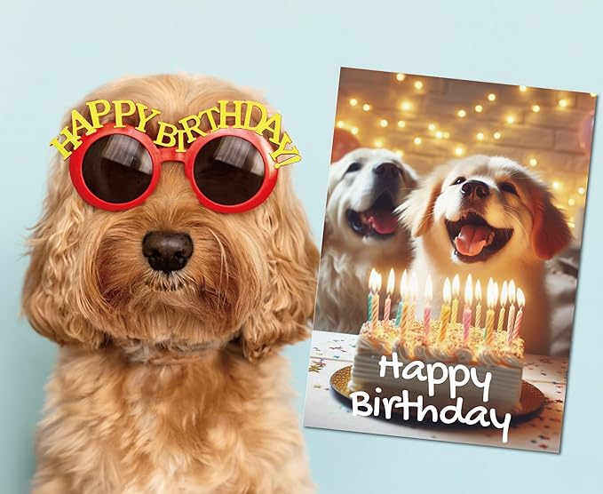 Gooji 5x7 Dogs Birthday Card, Funny Humorous Cute Card for Wife Husband Teenage Young Boy Girl Men Women Adult, Golden (Candles)