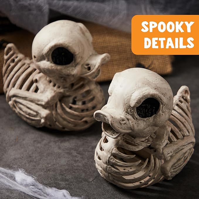 JOYIN 2 PCS 4.5” Duck Skeleton Plastic Bones Halloween Decorations for Spooky Animal Courtyard Halloween Graveyard Decor, Indoor Outdoor Prop Party Trick or Treat Decor
