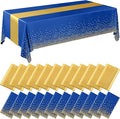 Breling 24 Packs Navy Blue and Gold Disposable Plastic Tablecloths and Satin Table Runner Set, 54 x 108 Inch Tablecloth, 12 x 108 Inch Table Runners for Wedding Graduation Birthday Baby Shower