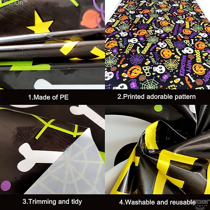 KatchOn, Plastic Halloween Tablecloth- XtraLarge 54x108 Inch, Pack of 3 | Plastic Table Cover for Halloween Decorations Indoor | Spooky Table Cloth, Spooky Party Decorations | Happy Boo Day TableCloth