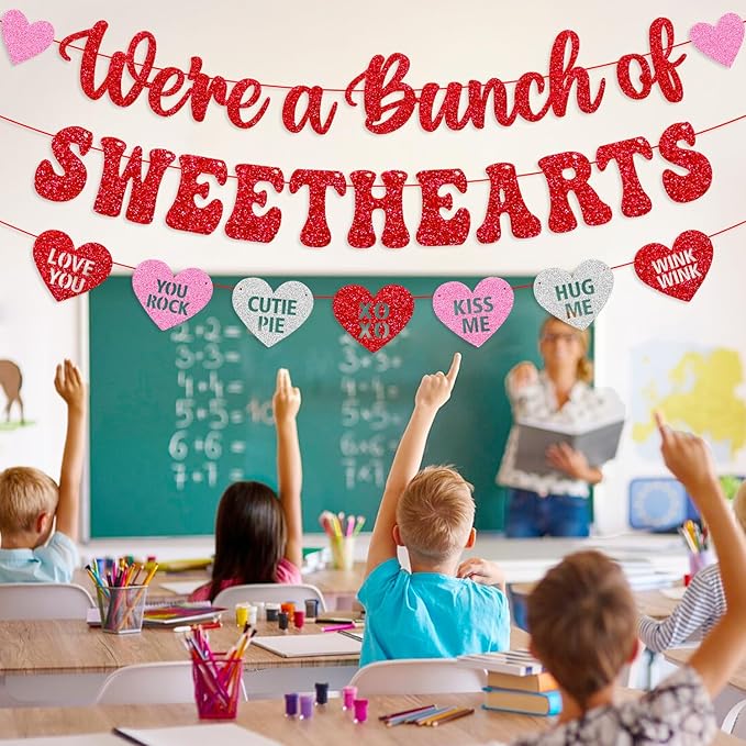 We’re A Bunch of Sweethearts Banner Valentines Day Party Decorations for School Classroom Teacher Student Classmate Celebrating Happy Valentines Day Party Supplies