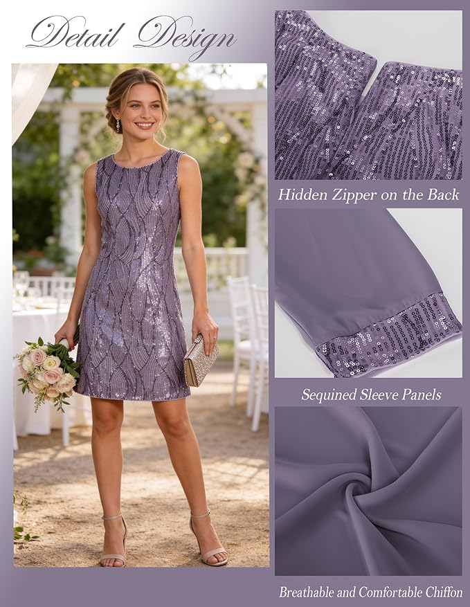 GRACE KARIN Women's Sequin Dress - Wedding Guest & Mother of The Bride Formal Dress - Two Piece Knee Length