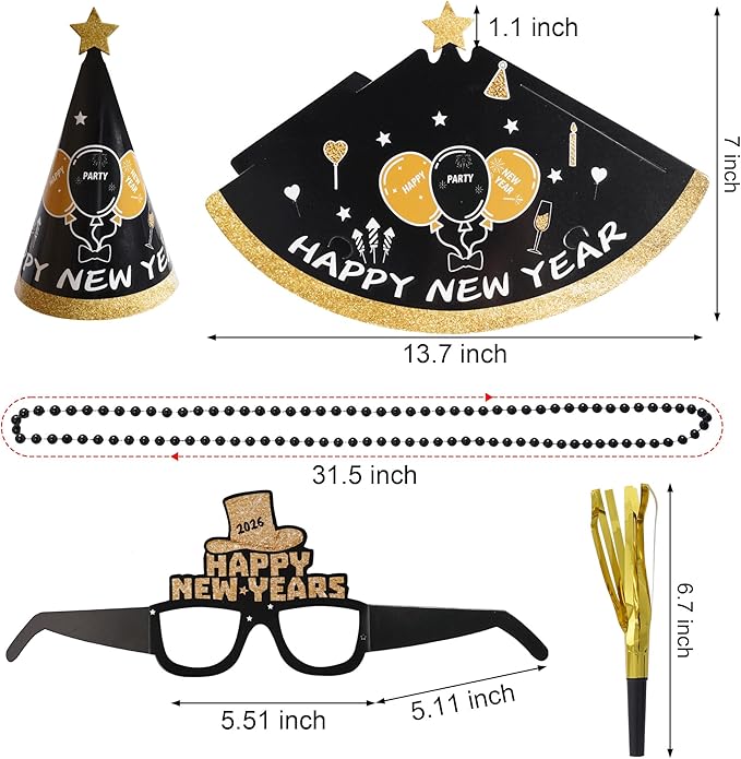 New Years Eve Party Supplies 2026 Party Decorations Happy New Year Eve Favors Include Hats Glasses Necklace and Blowers for 2026 Decors Photo Props