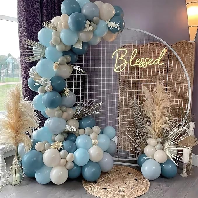 PartyWoo Dusty Blue Balloons 140pcs Different Sizes Pack of 18 12 10 5 Inch Slate Blue Boho Neutral Balloon Arch Kit for Baby Shower Graduation Cat Tornado Birthday Party Decorations Blue-F55
