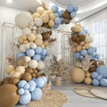 Dusty Blue Brown and White Balloon Arch Kit, 160Pcs Pastel Blue Coffee Brown White Sand Neutral Balloons Garland for Baby Shower Gender Reveal Wedding Birthday Party Decoration