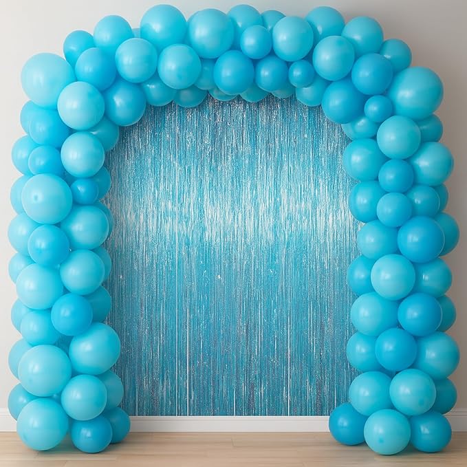 3.3 x 6.6 ft Foil Fringe Backdrop Curtains, Tinsel Streamers Party Decorations, Fringe Backdrop for Birthday, Baby Shower, Gender Reveal, Graduation (6, Light Blue)