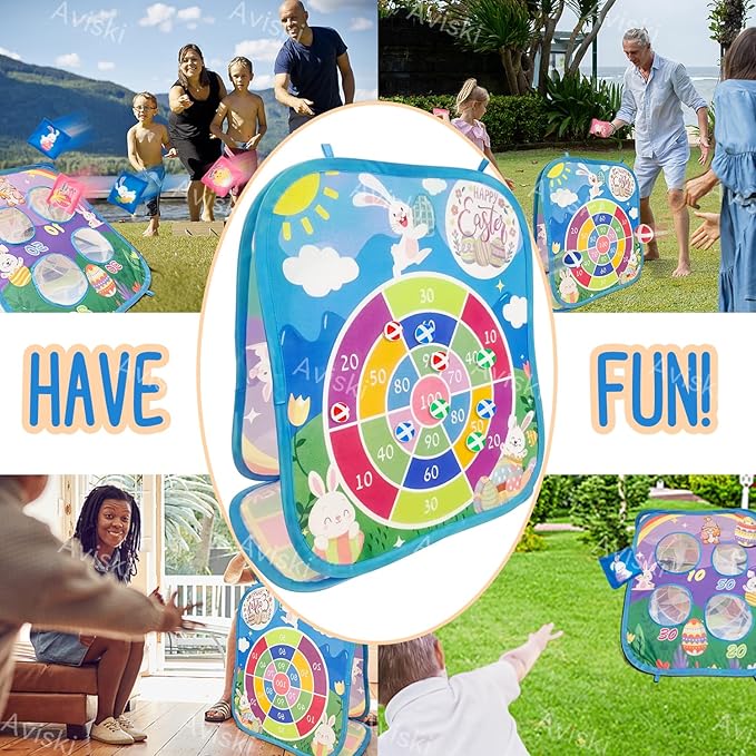 Easter Party Games for Kids, Bean Bag Toss Games Outdoor with Bunny Egg Chick Pattern and Scores, Easter Games and Yard Outdoor Indoor Activities for Family Gathering Toss Game