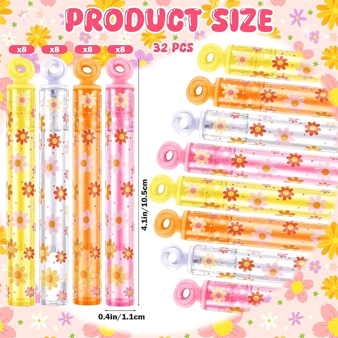 32 Pcs Hippie Daisy Bubble Wands Daisy Bubble Wand Groovy Party Favors for Adult Summer Activity Birthday Party Goodie Bag Stuffers Gifts Wedding Supplies