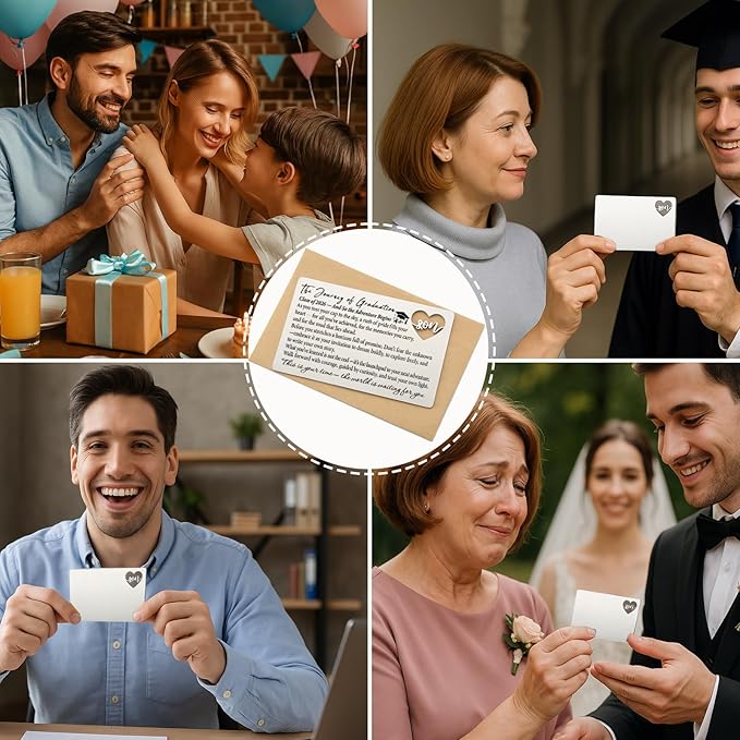 Class of 2026 Graduation Wallet Card for Son from Mom, Laser-Engraved Stainless Steel Insert with Heart Cutout, Inspirational Postcard Keepsake, Graduation Gift for Him College High School QBK12