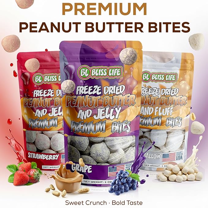 Freeze Dried PB&J Grape Candy Exotic new TikTok Trend Unique Novelty Snack that Melts in your Mouth 2oz