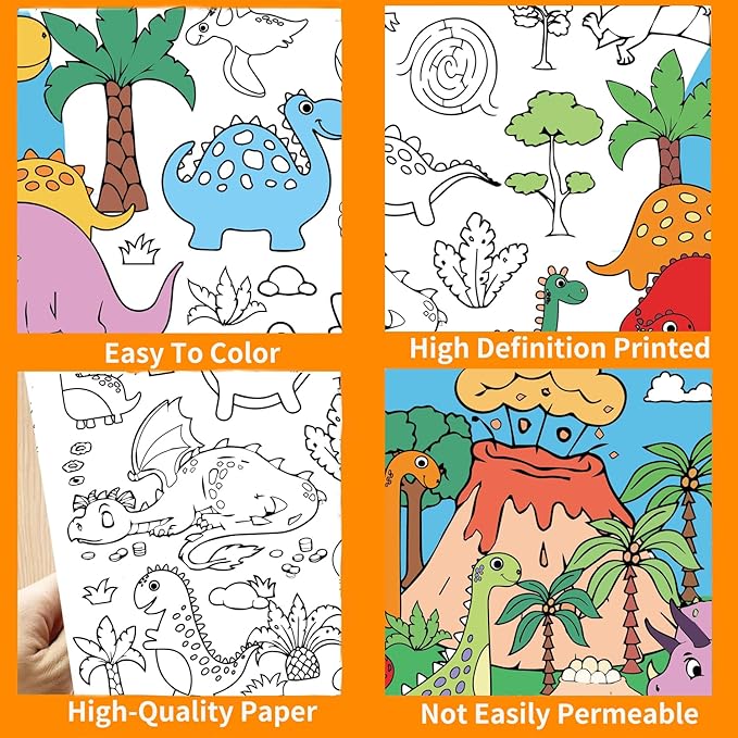 30x72 Inches Dinosaurs Giant Coloring Poster, Birthday Gift for Kids, Versatile Classroom Wall Décor & Birthday Activity, Dinosaur Poster/Table Cover for School Parties and Special Events
