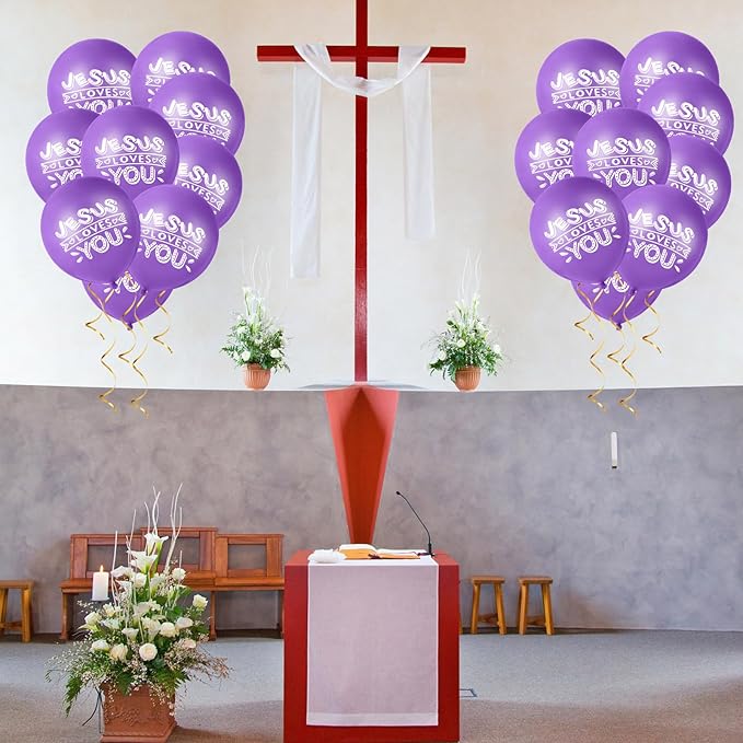 Gejoy Jesus Loves You Balloon 12 Inch Latex Christian Religious Jesus Balloon Party Decor for He Is Risen Party Decor Favor Cross Church Event Birthday Sunday Supplies(Purple,60 Pcs)