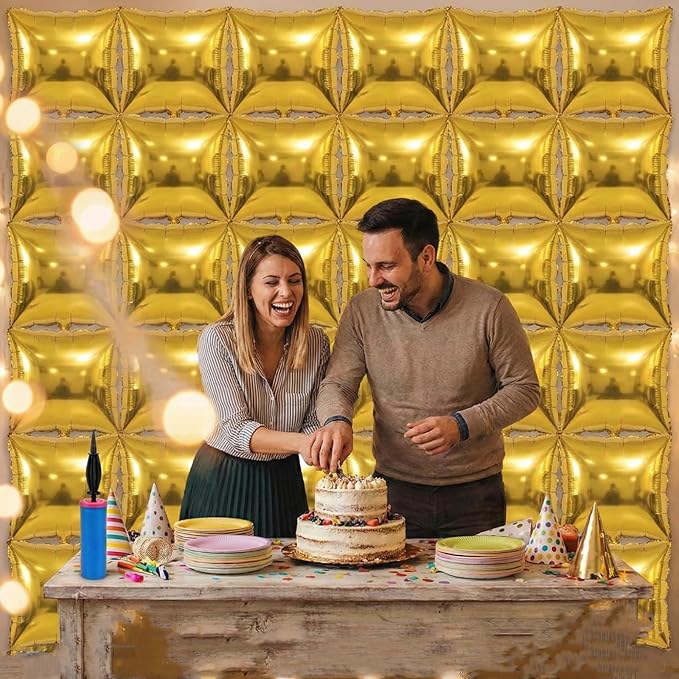 36PCS Square Foil Balloon Wall Backdrop,19 inch Double-Sided Metallic Balloons for Party,Wedding,Anniversary,Birthday,Graduation,Halloween,Shiny Balloon Decor (Gold)