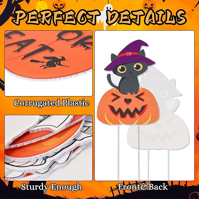 Halloween Yard Signs, 10 Pcs Outdoor Lawn Decorations with Stakes - Sturdy Corrugated Plastic Halloween Decor for Outdoor Holiday Display