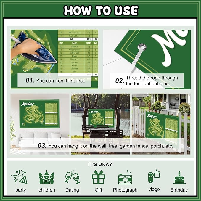 7 X 5 Ft Masters Party Decorations Green Golf Masters Party Decorations Banner Golf Party Decorations Backdrop for Indoor and Outdoor Funny Golf Party