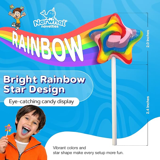 Rainbow Star Lollipops Swirl 18 PCS - Star Shaped Lollipop - Bulk Lolipop Candy Suckers Treats - Swirly Candies for Birthdays Party Favors and Goodie Bags - Easter Basket Stuffers For Kids