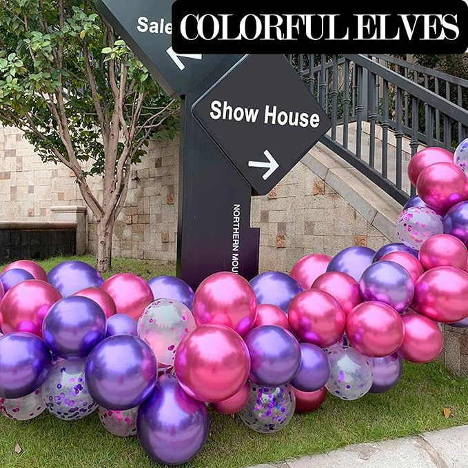 12 Inch 100 Pcs Metallic Chrome Hot Pink Balloons Shiny Thicken Latex Balloon Party Decoration (Hot Pink)