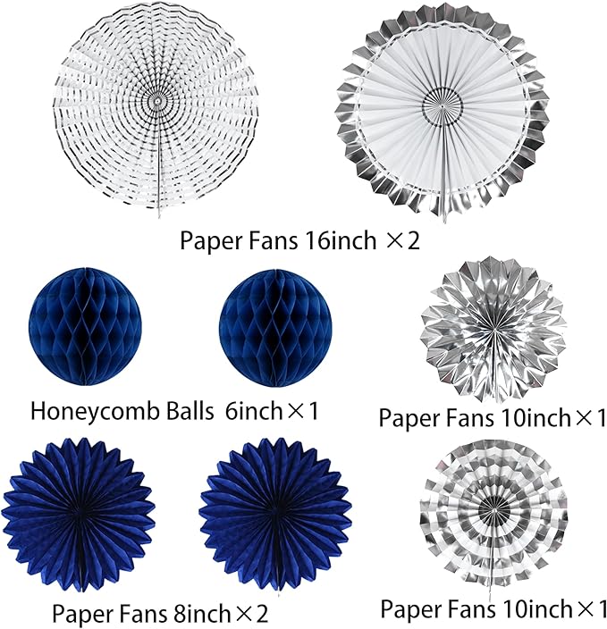Holkcog Blue Retirement Party Decorations for Men Women, Silver Blue 19pc Happy Retired Banner,Paper Lanterns Streamers,Tissue Pom Poms Honeycomb Flower Fan, Coworker Hanging Retired Decor Supply