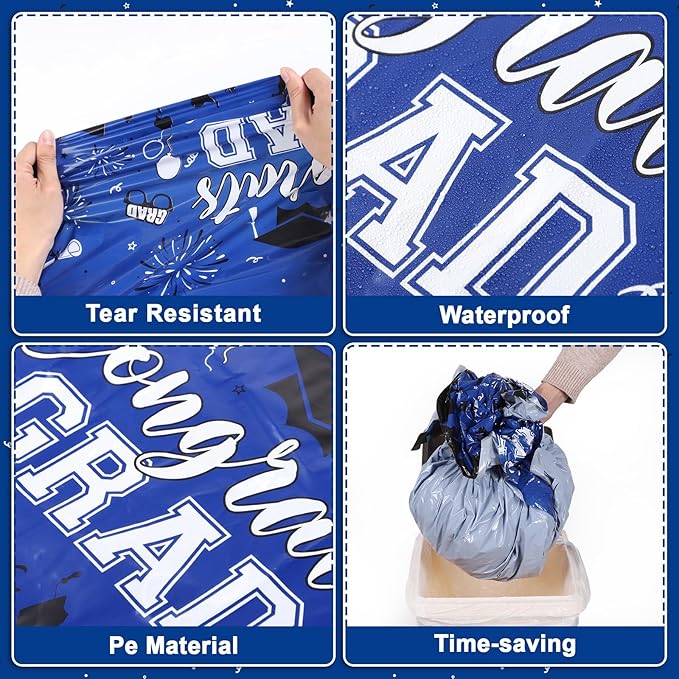 3 Pack Plastic Graduation Tablecloth, Graduation Decorations Class of 2026 Disposable Rectangle Blue Black Table Cover, 2026 Gongrats Grad Table Cloths for Graduation Party Decorations, 54x108