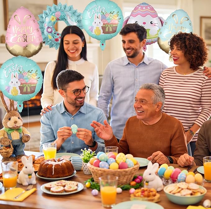 PageebO Easter Party Decorations,10pcs Standing Bunny Carrot Flower Basket Egg Pastel Garland Foil Balloons for outdoor Easter Decorations Baby Shower Fairy Birthday Decor Happy Easter Party Favors