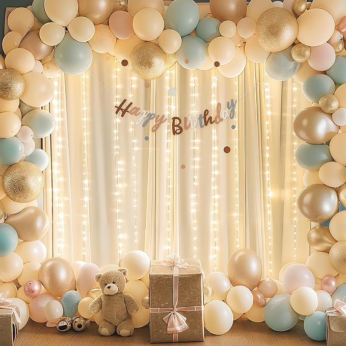 10 x 10ft Champagne Backdrop Curtains with Lights String for Wedding Polyester Photo Backdrop Drapes Wrinkle Free Long Curtains Backdrop for Birthday Parties Reception Baby Shower Ceremony-5 x 10ft 2P