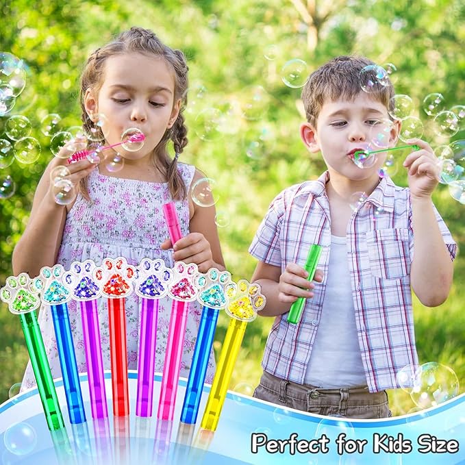 24Pcs Bubble Wands for Kids Paw Party Favors Supplies Decorations, Pinata Goodie Bag Stuffers & Classroom Prizes (Glitter Paw)