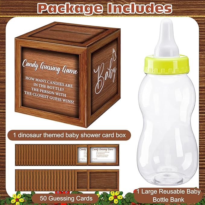 Glenmal 52 Pcs Baby Shower Games Gift Sets Large Baby Bottle for Shower Game Guess How Many Candies Baby Shower Decorations for Baby Shower favors Games Gender Reveal (Wood Grain)