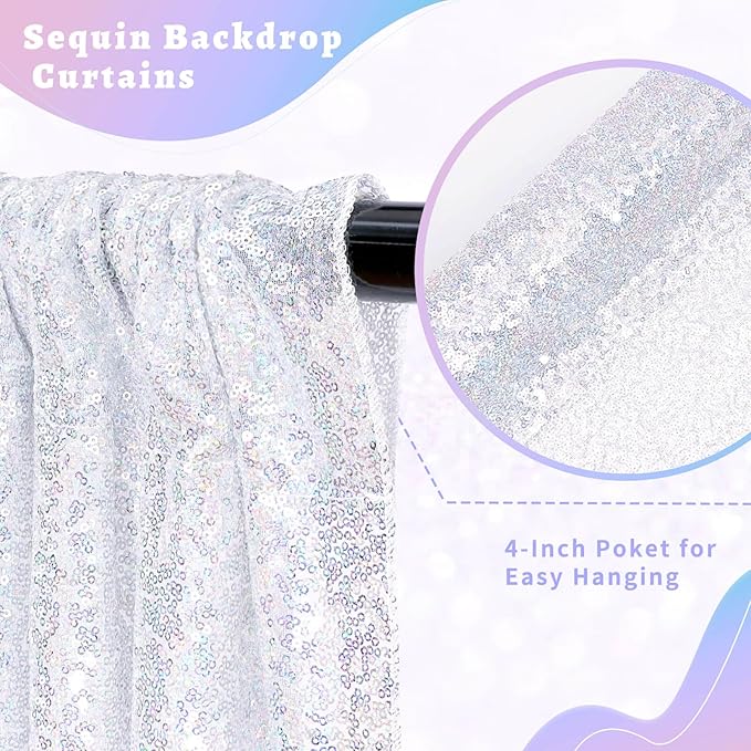 B-COOL 6 Panels Sequin Backdrop Curtains 2ftx8ft Laser Silver Sparkly Backdrop Fabric for Party Birthday Ceremony Stage Backgroumd Decorations