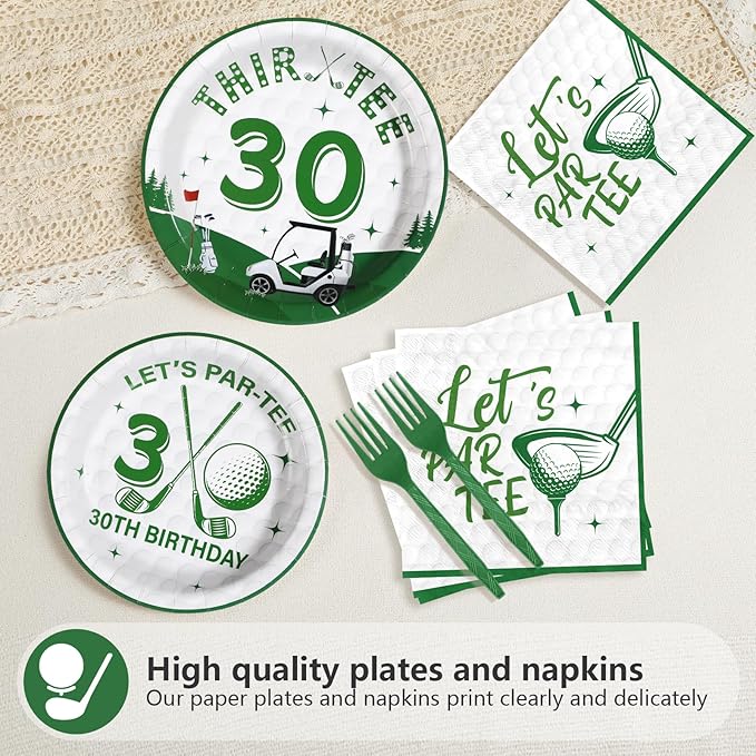 Grencian 96Pcs Golf 30th Party Decorations for Him Golf 30th Birthday Paper Plates and Napkins Sets Sports Theme Decoration for Men Thirty 30 Years Old Competition Party Supplies Serve 24