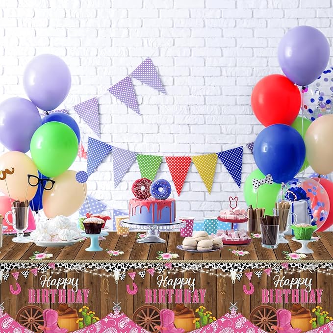 3 Pcs Western Cowgirl Birthday Party Tablecloth 108 x 54 Inch Cowgirl Theme Tablecover Plastic Cowboy Rodeo Table Cloth West Theme Party Decoration and Supplies for Girl Birthday Baby Shower Party