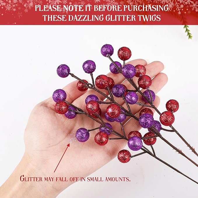 HOHOTIME 24 Pack Artificial Berry Stems Branches, Christmas Faux Holly Berries Branches Ornaments for Christmas Tree Wreath DIY Craft Decorations Holiday Home Decor
