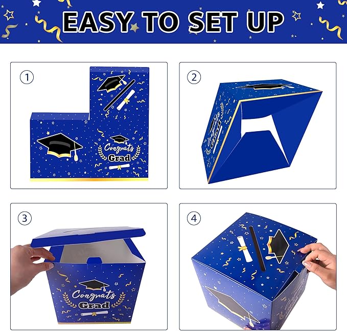 Graduation Decorations 2026 Blue Graduation Card Box Graduation Party Decorations,Graduation Box,Congrats Grad Gifts for 2026 Graduation Party Supplies Favors