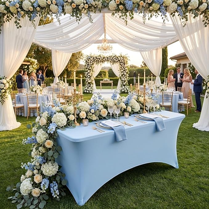 Fixwal 3 Pack Light Blue Table Cloths Rectangle 6FT, Tablecloths Rectangular Stretch Spandex Fitted Table Covers 6ft for Parties, Trade Shows, Banquet, Weddings, Buffet, Graduation