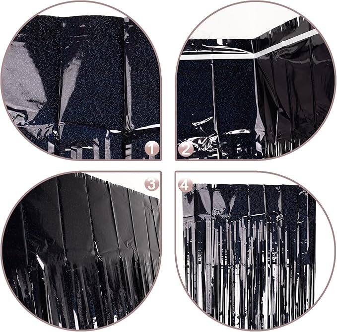 Black Backdrops Curtains Party Decorations, Tinsel Streamers Birthday Decoration for 30th Her Him, Photo Booth Props for Graduation, Wedding, 2Pack 3.28X8.2Ft