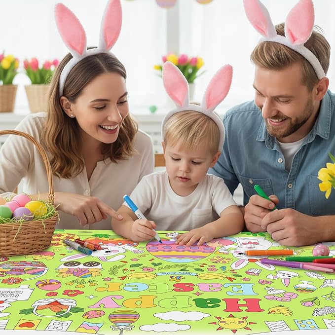Labeol Easter Decorations Coloring Tablecloth for Kids Easter Crafts for Kids Coloring Poster Easter Games Activities Table Party Decor