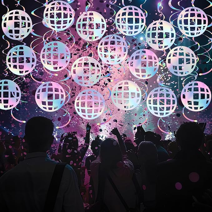 Disco Ball Hanging Swirls, 48Pcs 70s Disco Party Swirl Ceiling Decorations Colorful Disco Ball Ceiling Streamer for Hippie 1970s Party Birthday Supplies