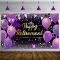 Blulu Retirement Party Decorations, Extra Large Fabric Retire Sign Banner Photo Booth Backdrop Background with Rope for Retirement Party Favor(72.8 x 43.3 Inches,Purple and Black)