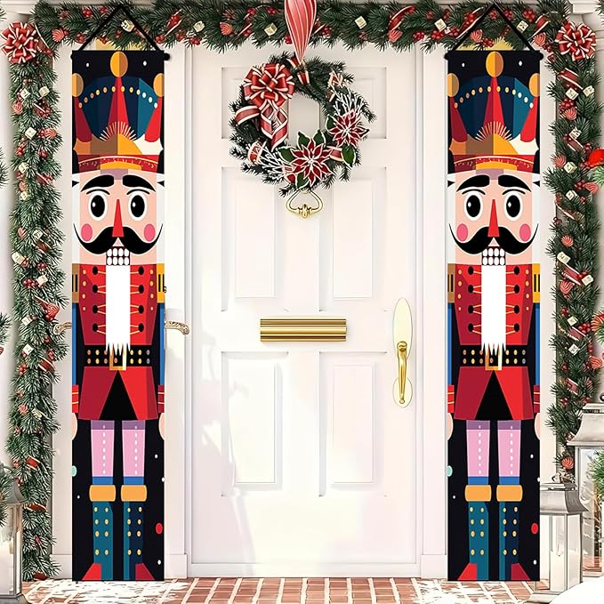 Classic Nutcracker Christmas Door Banner Traditional Toy Soldier Design Festive Holiday Welcome Sign for Front Porch Entryway Outdoor Indoor Home Decor Xmas Theme Seasonal Winter Porch