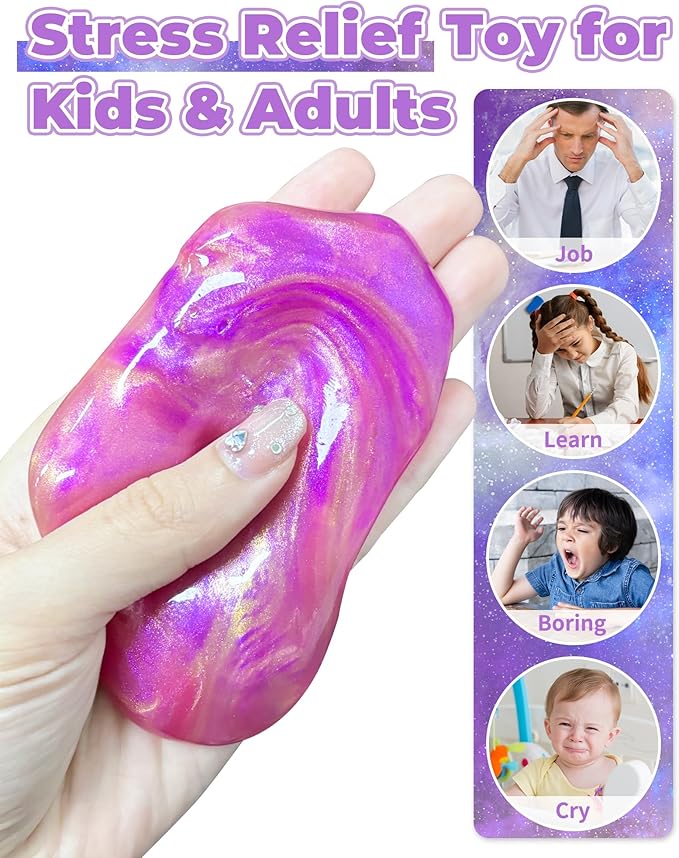 Greingways 5 Pack Prefilled Easter Eggs Galaxy Slime Toys, Teens Easters Basket Stuffers Egg Fillers, Easter Games Gift Party Favors Filled Egg for Kids Boys Girls Toddlers (Pink+Purple+Gold)