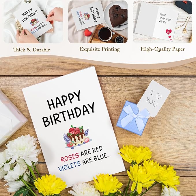 Qiliji Dirty Birthday Card for Husband Wife, Funny Poem Birthday Card for Men Women, Naughty Birthdays Cards for Girlfriend Boyfriend, Roses Are Red Violets Are Blue