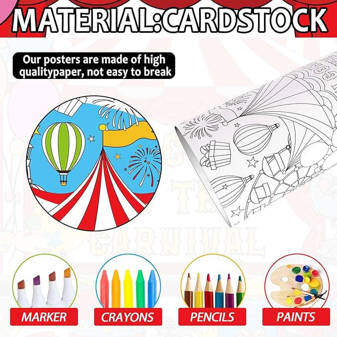 ZOIIWA Circus Carnival Coloring Poster for Kids Giant Large Circus Carnival Coloring Poster Jumbo Huge Tablecloth for Kids Classroom Home Birthday Party Supplies Favor 31.4 x 43.3 Inch