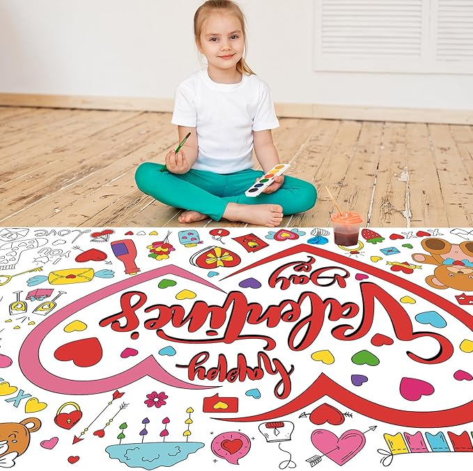 Valentine's Day Coloring Tablecloth, 30x72 Inch Large Giant Poster for Party Activities, Home Decor