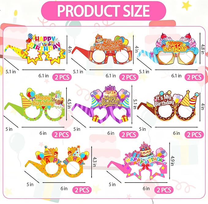 16PCS Happy Birthday Glasses, Birthday Party Paper Eyeglasses Photo Booth Props for Birthdays Party Supplies Decorations