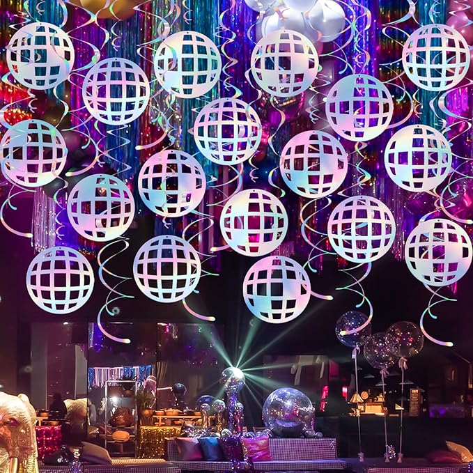 Disco Ball Hanging Swirls, 48Pcs 70s Disco Party Swirl Ceiling Decorations Colorful Disco Ball Ceiling Streamer for Hippie 1970s Party Birthday Supplies
