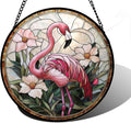 Stained Glass Window Hanging, Flamingo Flower Sun Catchers Diamond Glass Panel Hangings Pink Suncatcher Decor for Birthday for Women, Men, Wife, Aunt, and Mom 9.8 in