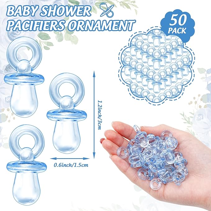 Whaline 51 Pcs Pacifier Hunt Baby Shower Game Include Watercolor Baby Clothes Wooden Sign 50 Blue Plastic Pacifier for Gender Reveal Party Favor Gift Supplies