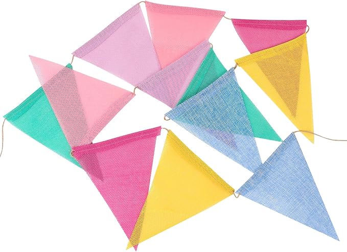 MIDELONG 24 Flags Imitated Burlap Pennant Banner, Multicolor Fabric Triangle Colorful Rainbow Flag Bunting for Party Birthday Festival Classroom Wedding Hanging Decoration